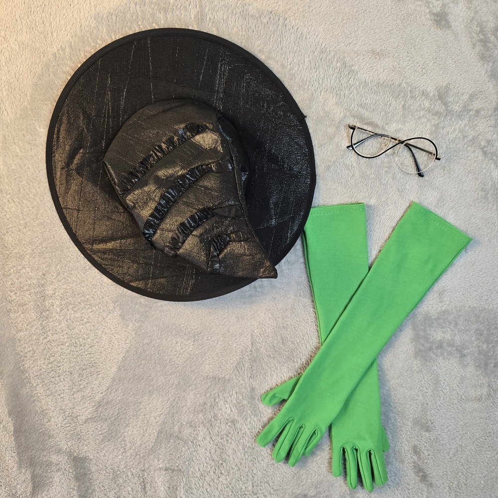 4 Pcs Witch Costume with Witch Hat, Green Claw Gloves, and Glasses